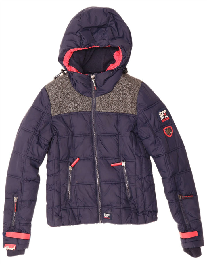 Superdry Veste de ski à capuche surdimensionnée pour femme UK 6 XS Bleu marine Polyester