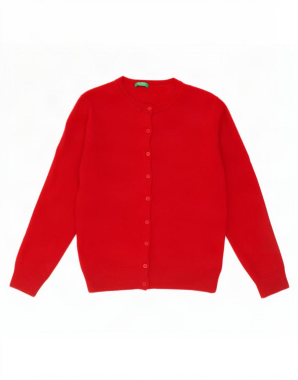Benetton Womens Crop Cardigan Sweater UK 10 Small Red Virgin Wool