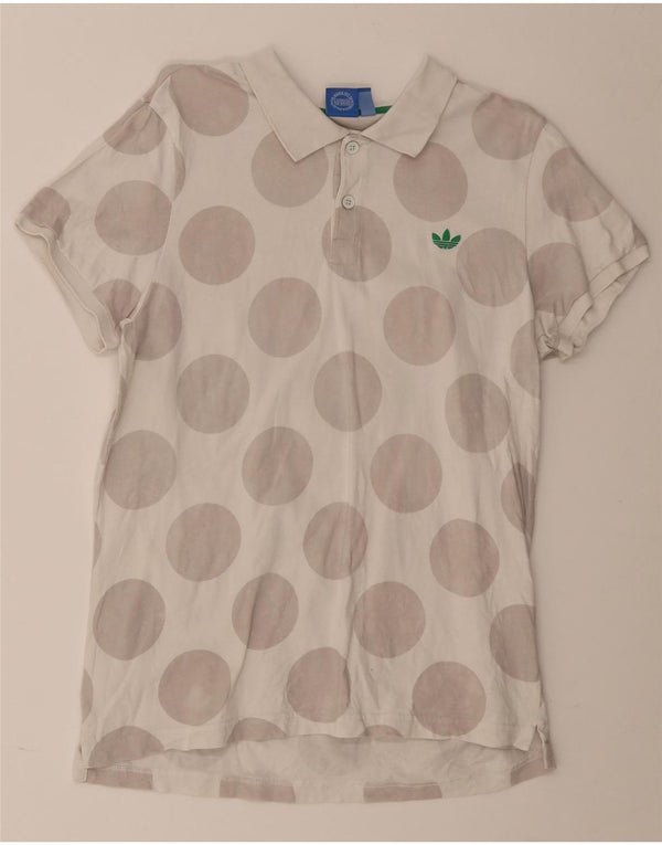 Adidas Mens Polo Shirt Large White Polka Dot Cotton