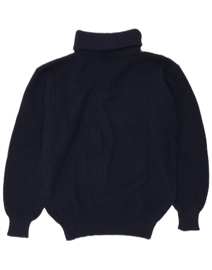 vintage Mens Zip Neck Jumper Sweater IT 52 Grand Bleu Marine Polyacrylique