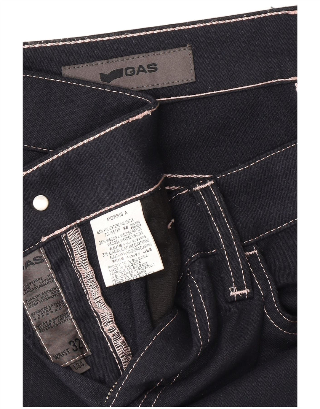 GAS Pantalon décontracté droit femme W32 L26 Bleu Marine Polyester