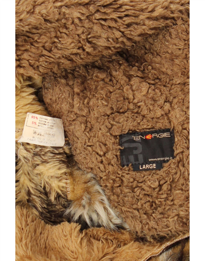 ENERGIE Veste Sherpa Homme UK 40 Large Marron Patchwork Coton