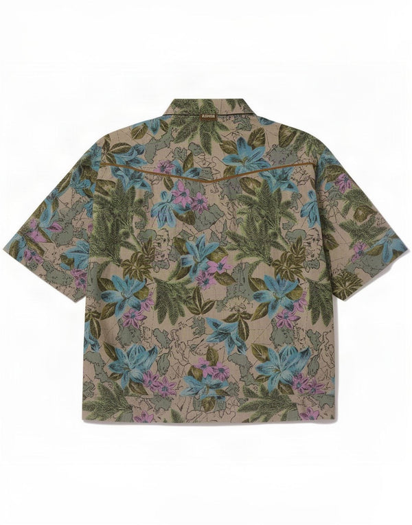 Chemise hawaïenne à manches courtes pour femme vintage UK 16 Large Green Floral