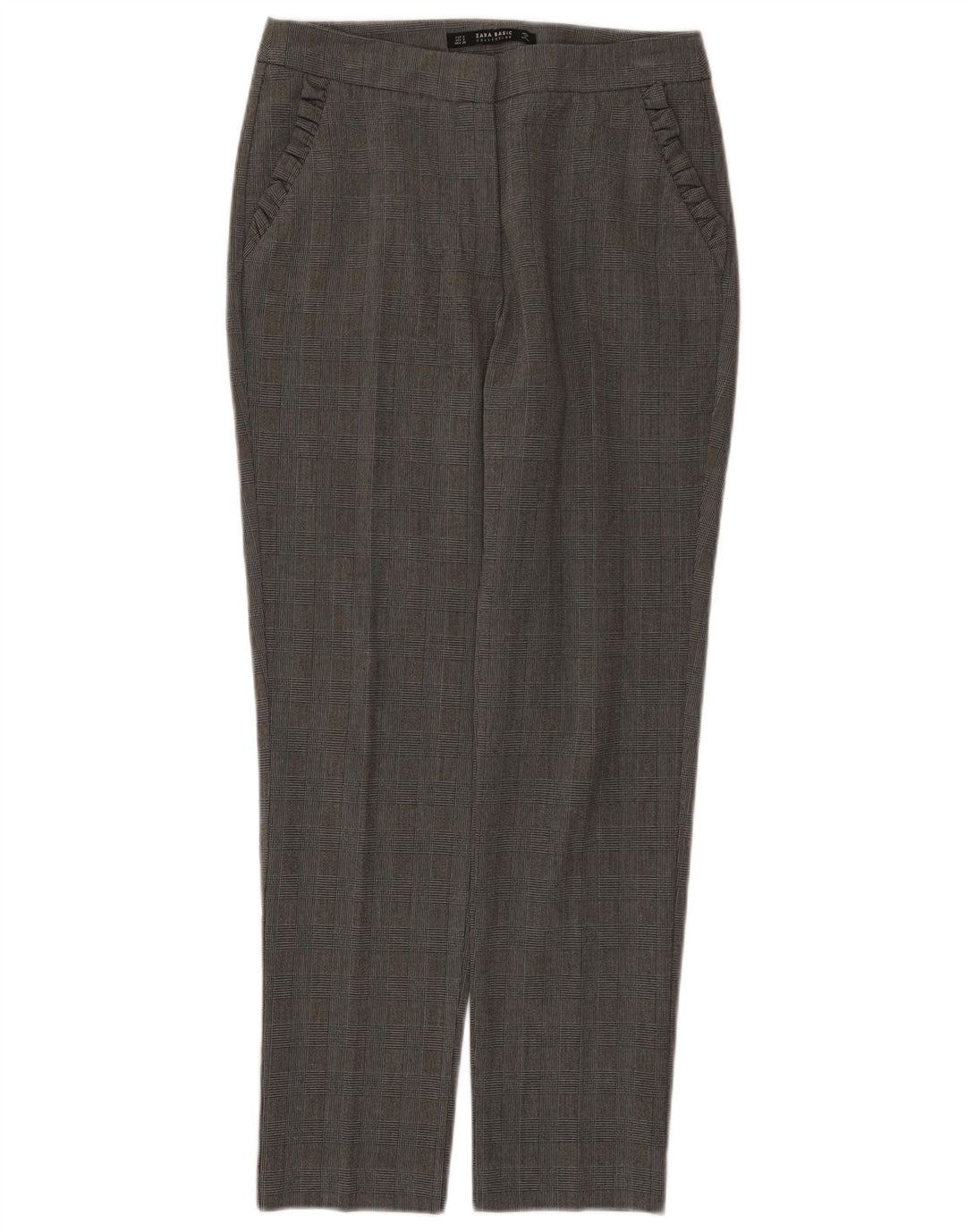 Zara Pantalon de costume slim pour femme Petit W26 L27 Gris à carreaux Polyester