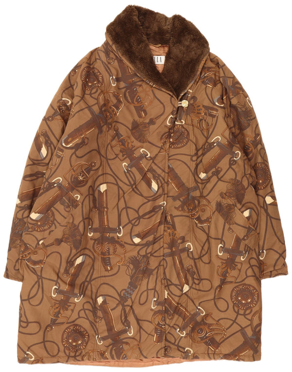Marella Manteau surdimensionné à motif abstrait pour femme UK 16 Large Marron