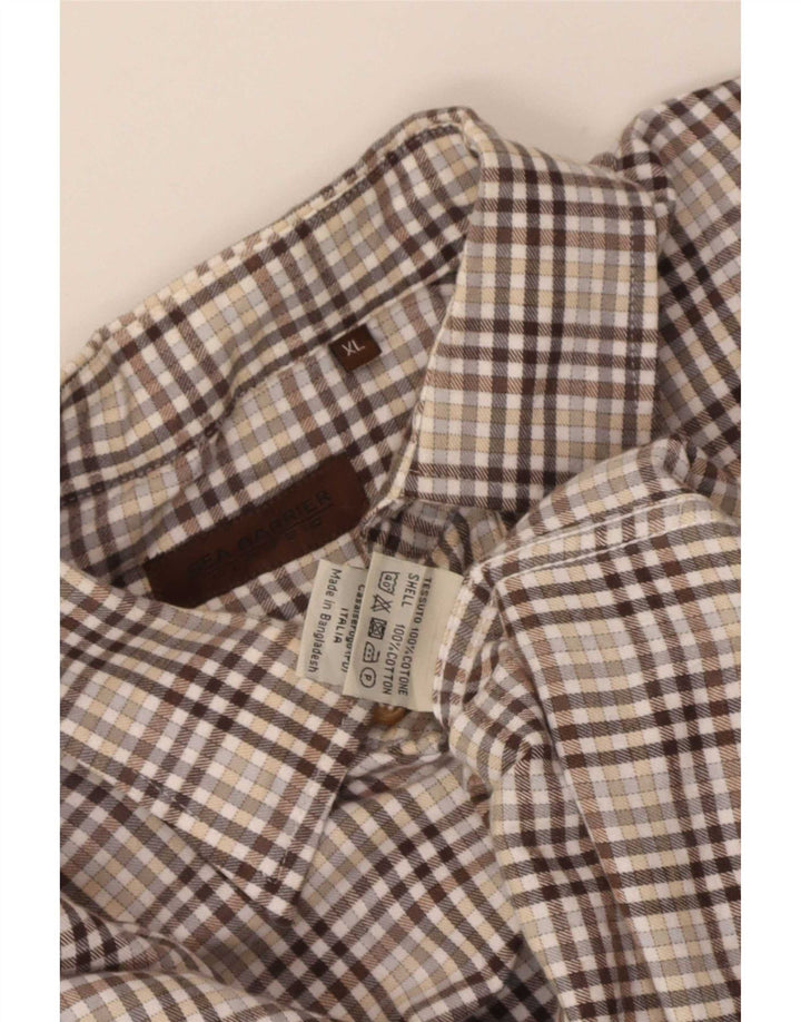 European Project Chemise coupe classique pour homme XL en coton à carreaux marron
