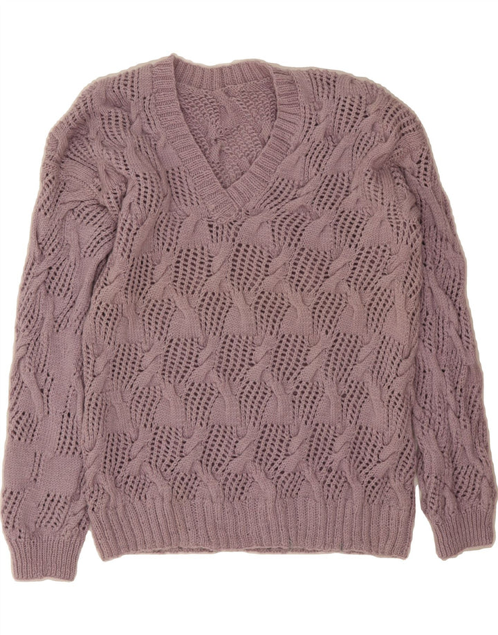 VINTAGE Womens V-Neck Jumper Sweater UK 14 Medium Purple Vintage Vintage and Second-Hand Vintage from Messina Hembry 