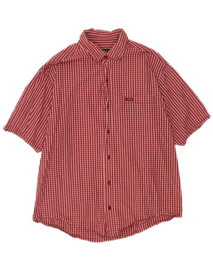 Kickers Chemise à manches courtes pour homme en coton à carreaux rouges