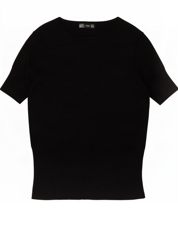 Zara T-Shirt Femme Top UK 14 Large Noir Viscose