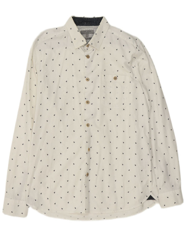 Ted Baker Chemise à motif abstrait pour homme Taille 4 Grand coton blanc