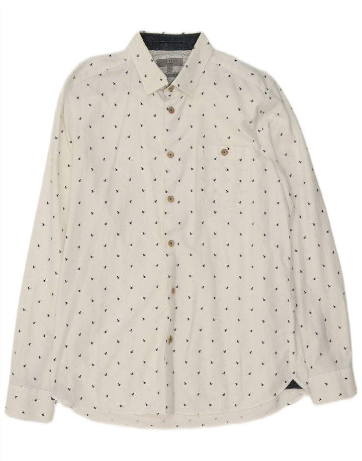 Ted Baker Chemise à motif abstrait pour homme Taille 4 Grand coton blanc