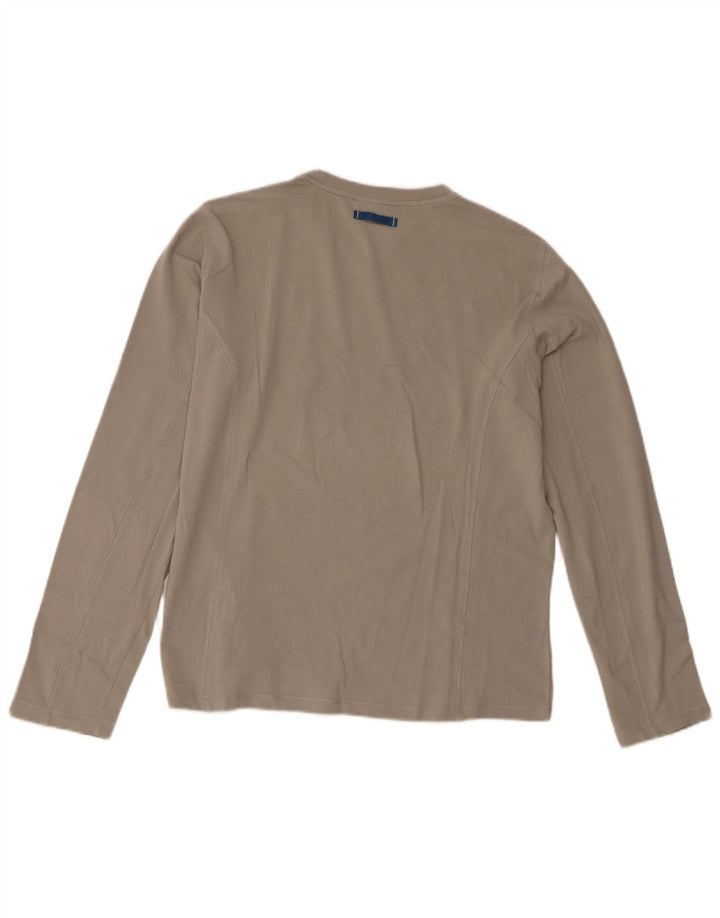 Trussardi Jeans Haut Graphique Femme Manches Longues UK 44 Gris Moyen Coton