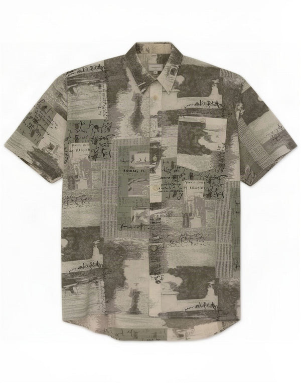 Vintage Mens Graphic Short Sleeve Shirt Size 43/44 Large Green Polyester