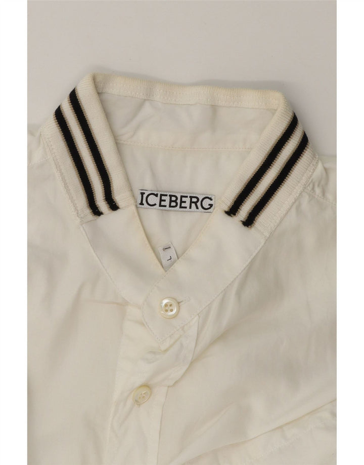 ICEBERG Mens Short Sleeve Shirt Large White Cotton Vintage Iceberg and Second-Hand Iceberg from Messina Hembry 