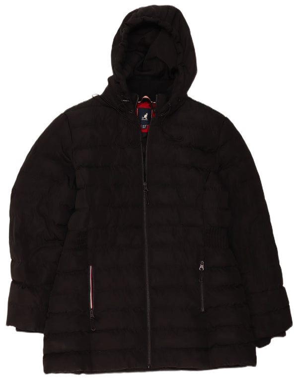 Kangol Manteau rembourré à capuche pour femme UK 16 Large Noir Polyester