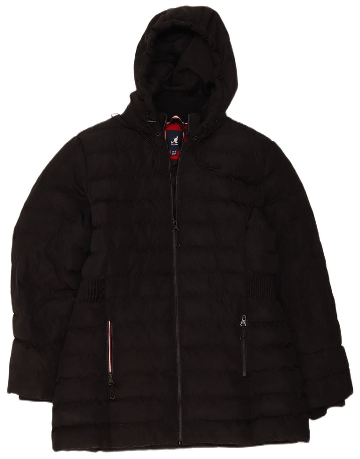 Kangol Manteau rembourré à capuche pour femme UK 16 Large Noir Polyester
