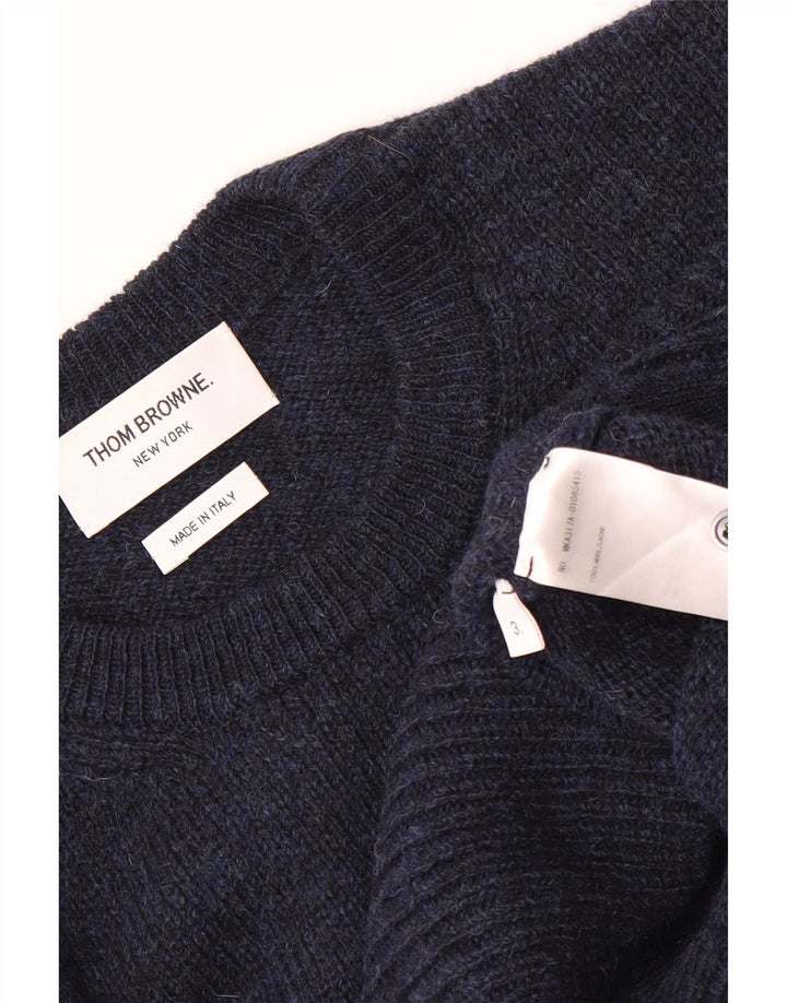 Thom Browne Pull à col rond pour homme en laine color block bleu marine