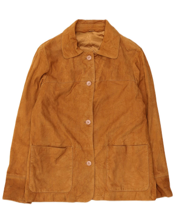 veste en daim femme vintage UK 14 Grand cuir brun
