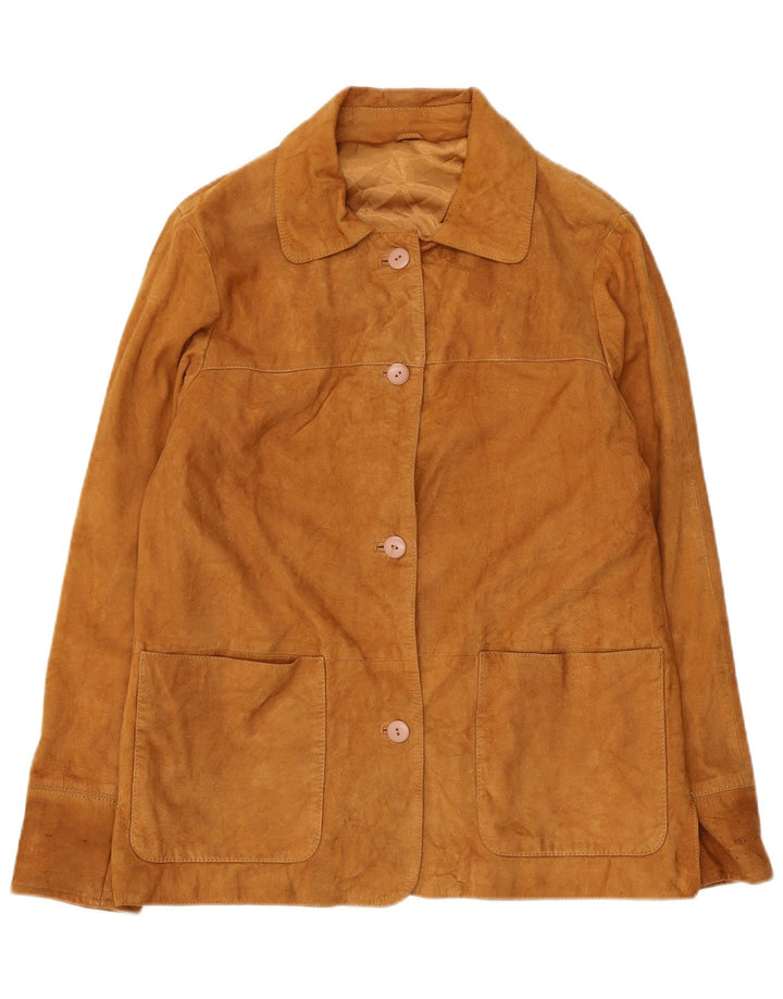 veste en daim femme vintage UK 14 Grand cuir brun