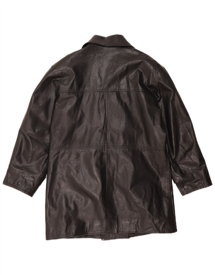 GF Manteau en cuir surdimensionné à double boutonnage pour femme UK 10 Petit cuir noir
