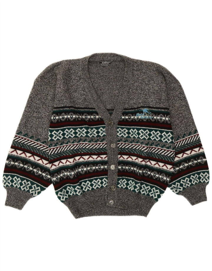 vintage Mens Cardigan Pull Grand Gris Fair Isle