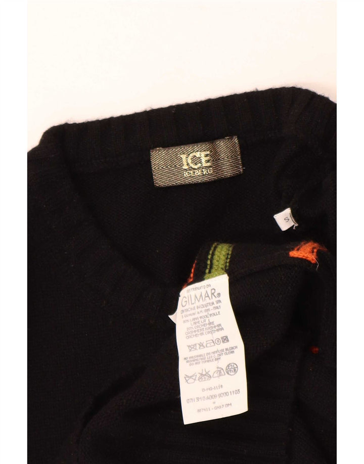 Iceberg Pull graphique à col rond pour homme en laine rayée noire