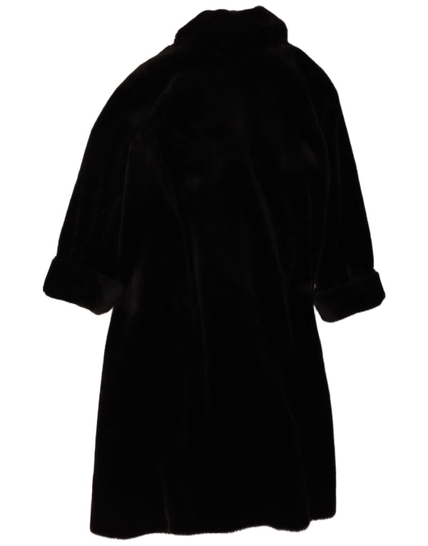 vintage Femmes Surdimensionné Fausse Fourrure Pardessus UK 14/16 Grand Modal Noir