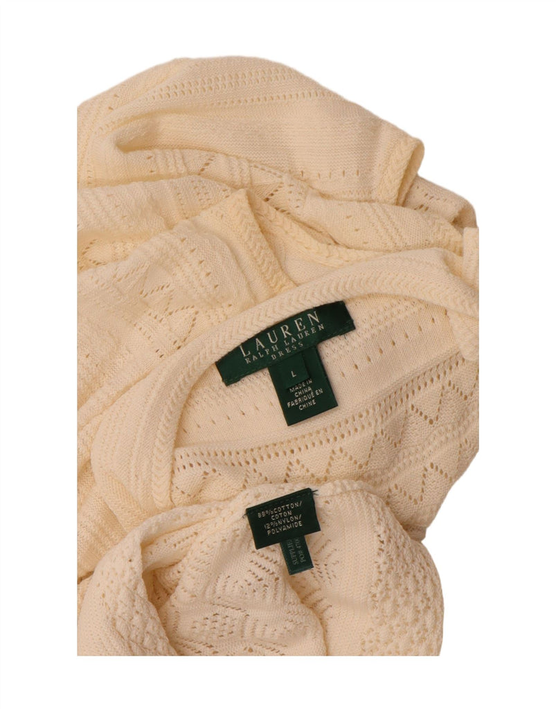 RALPH LAUREN Womens Sleeveless Jumper Dress UK 14 Large Off White Cotton Vintage Ralph Lauren and Second-Hand Ralph Lauren from Messina Hembry 