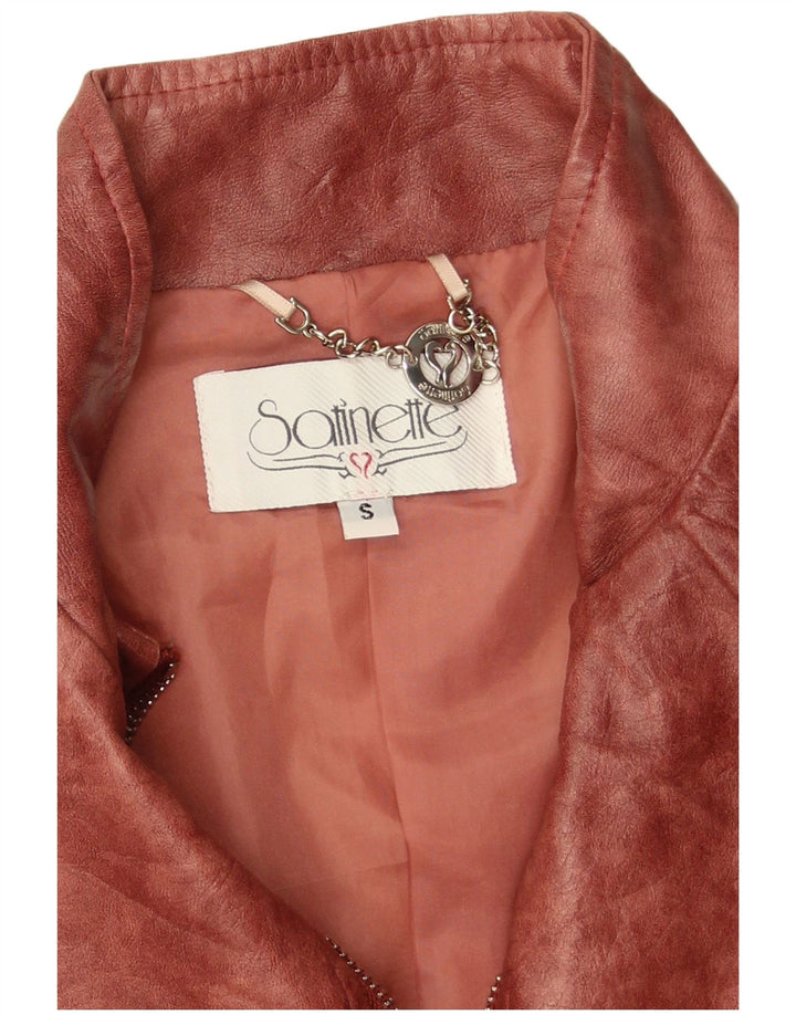 Veste en simili cuir femme vintage UK 10 petit polyester bordeaux