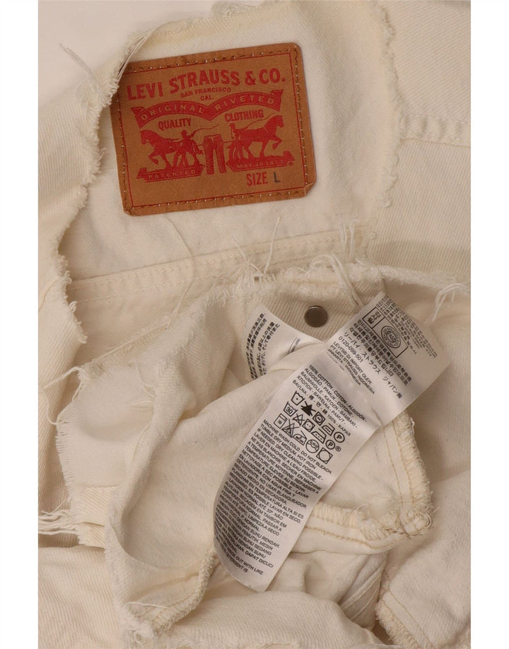 LEVI'S Gilet court en denim pour femme UK 16 Grand coton blanc