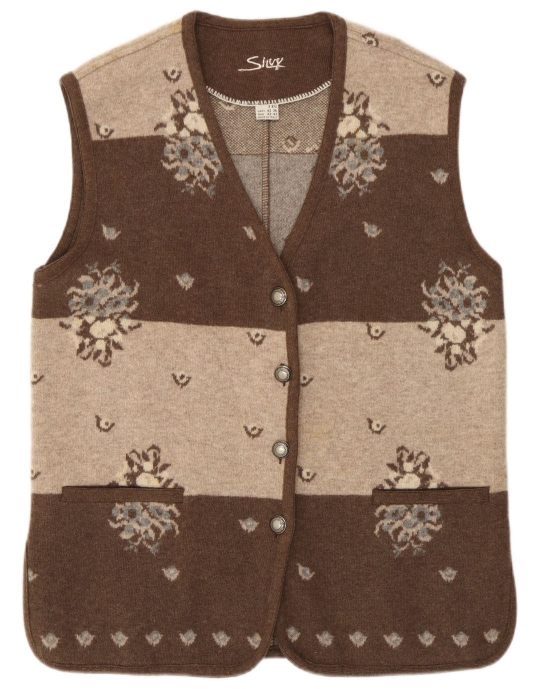 Silvy Cardigan sans manches pour femme IT 42 en laine florale marron moyen