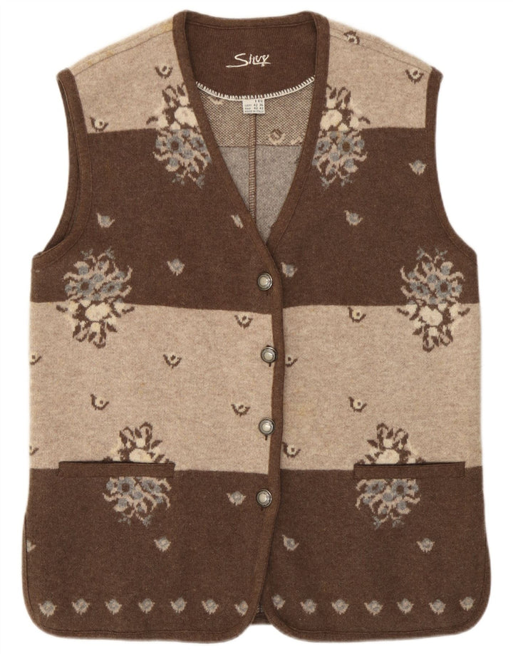 Silvy Cardigan sans manches pour femme IT 42 en laine florale marron moyen