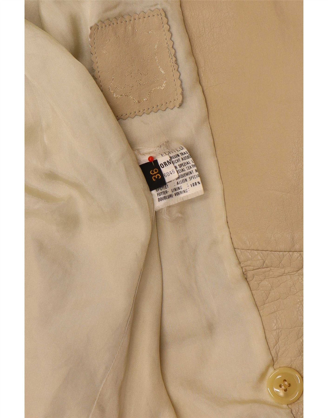 vintage Femmes Surdimensionné Double Breasted Blazer Veste EU 36 Petit Beige