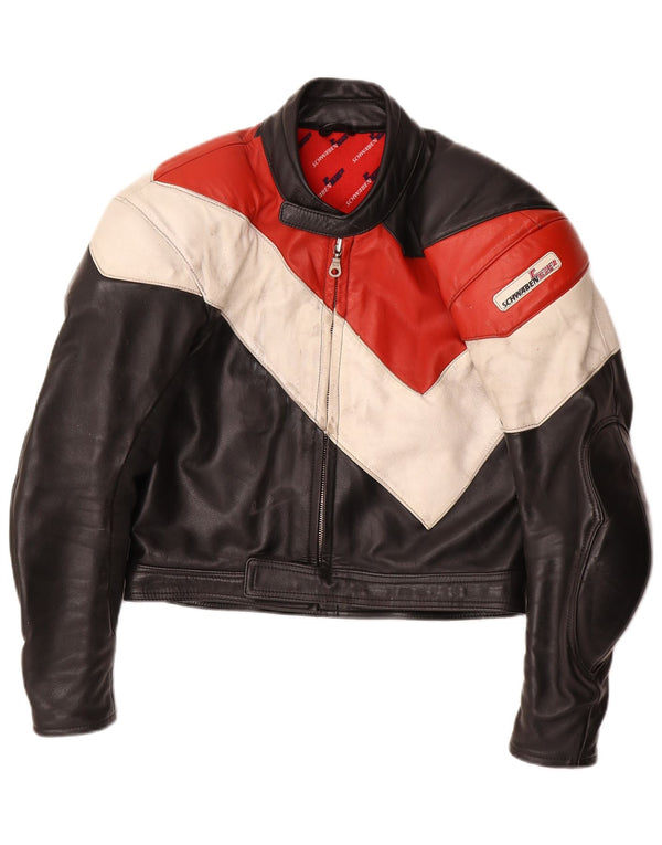 Schwabenleder Veste de motard en cuir pour homme UK 38 Medium Noir Colourblock