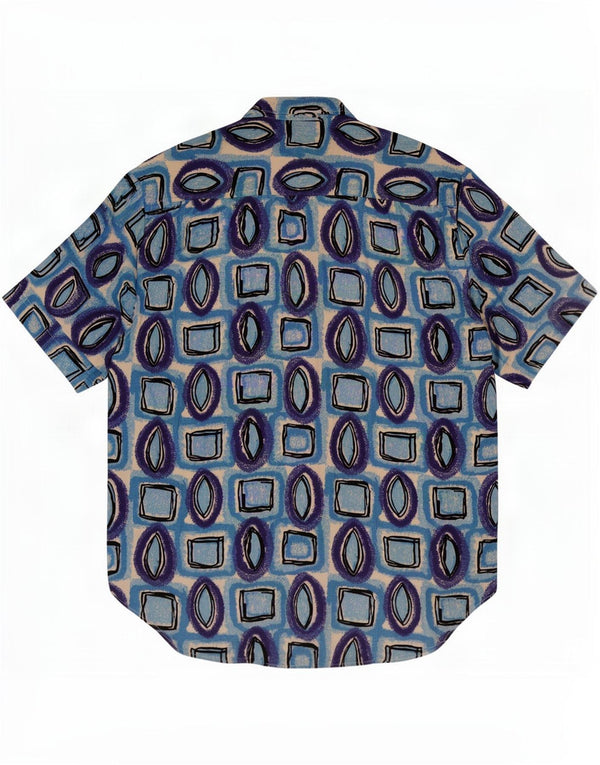 Chemise à manches courtes homme vintage Viscose géométrique bleu moyen