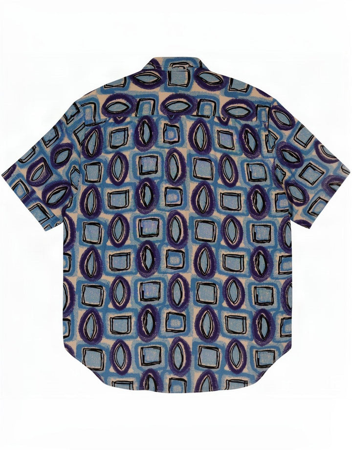 Chemise à manches courtes homme vintage Viscose géométrique bleu moyen