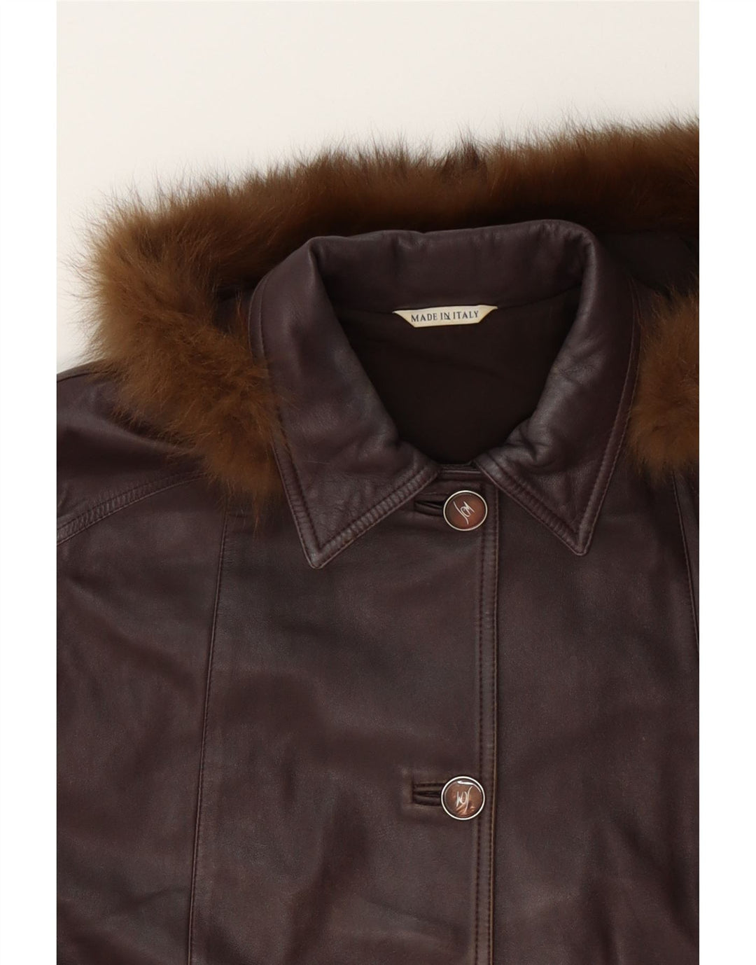 VINTAGE Womens Hooded Leather Coat IT 46 Large Brown Leather Vintage Vintage and Second-Hand Vintage from Messina Hembry 