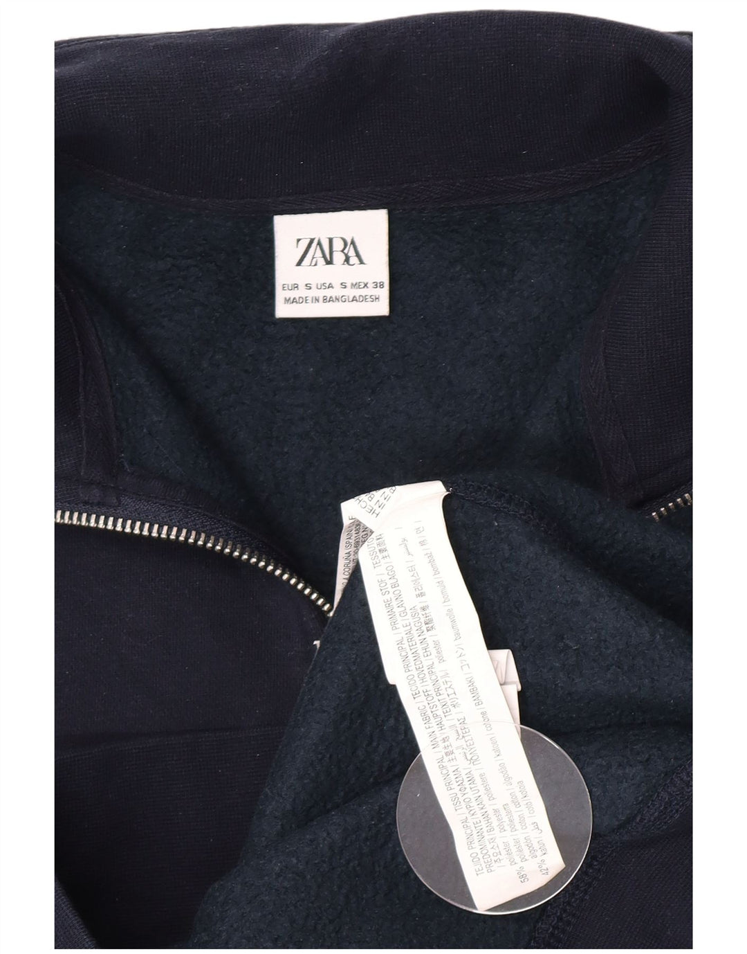 Zara Homme Zip Neck Sweatshirt Jumper Petit Bleu Marine Polyester