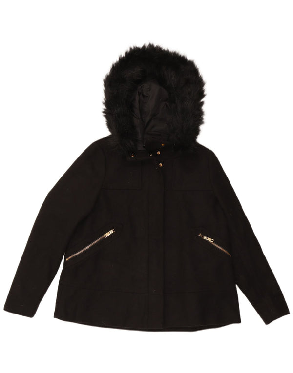 Zara Veste coupe-vent à capuche pour femme UK 14 Medium Noir