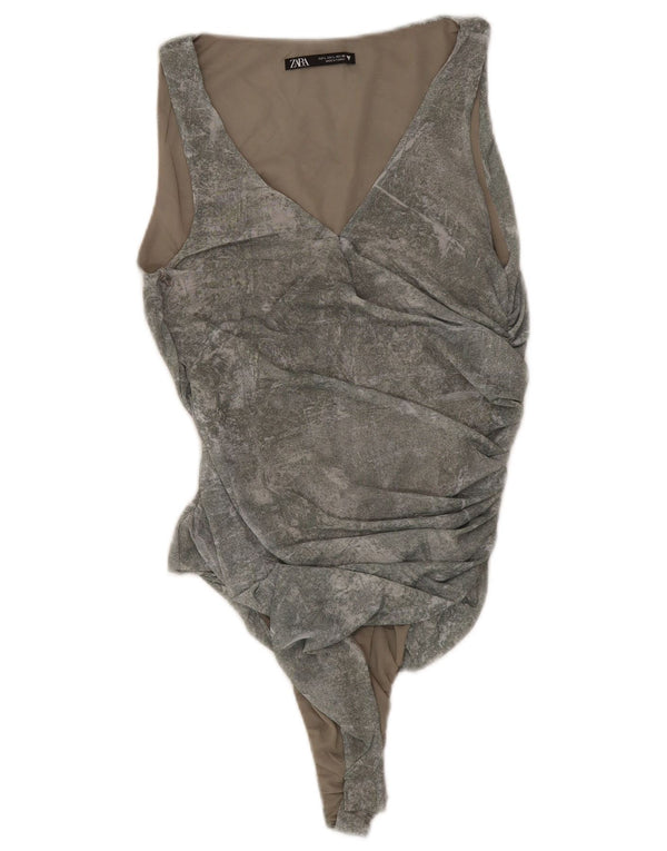 ZARA Womens Sleeveless Bodysuit UK 14 Large Grey Polyester
