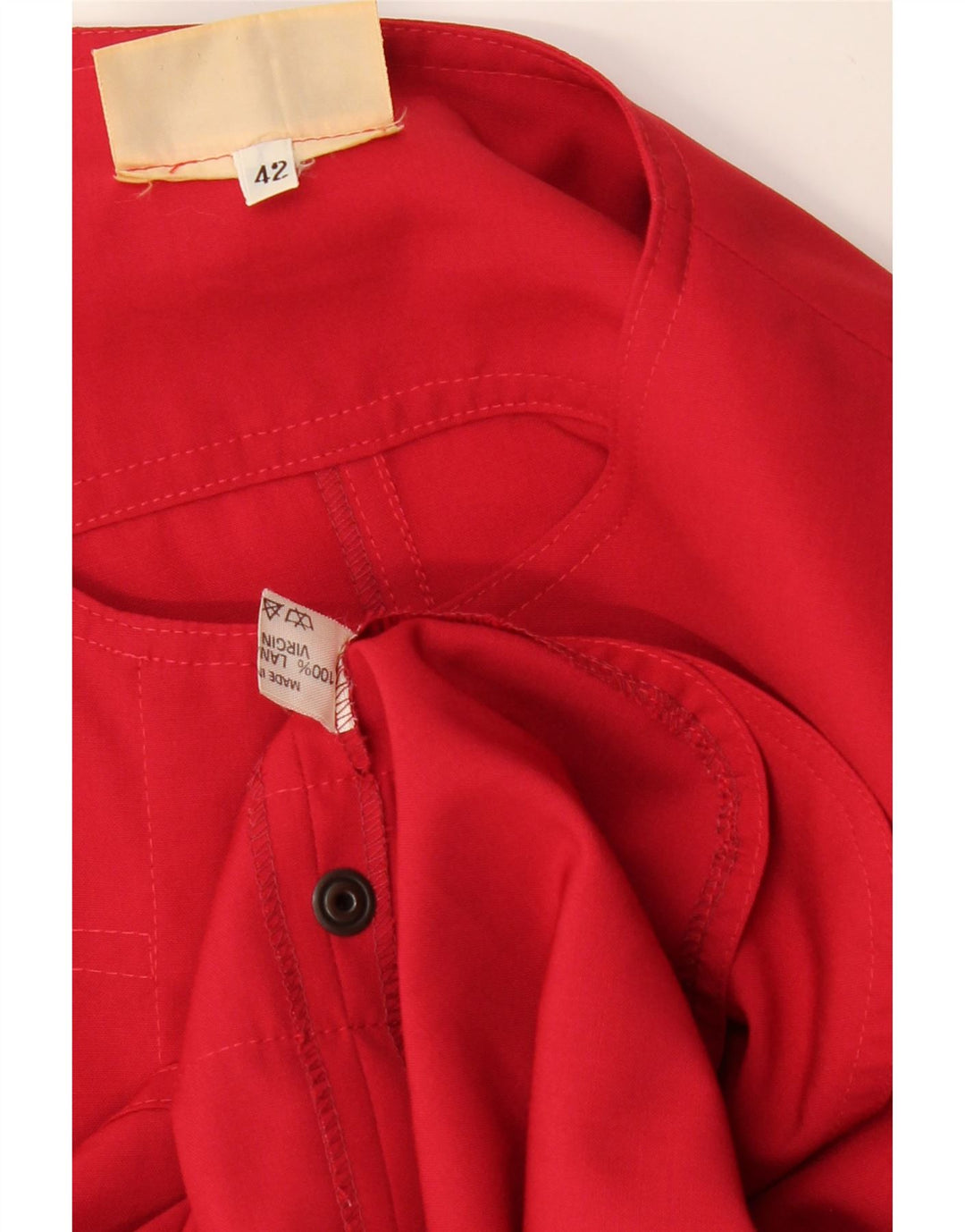 VINTAGE Chemisier Femme IT 42 Laine Vierge Rouge Moyen