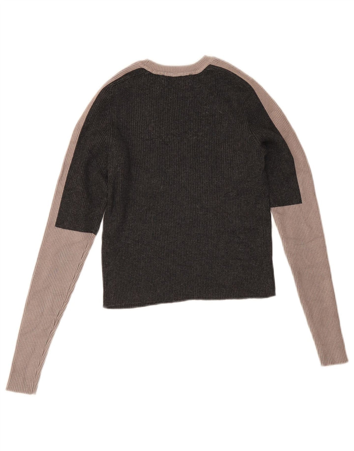 Zara Womens Crop Top Manches Longues UK 12 Gris Moyen Colorblock Viscose