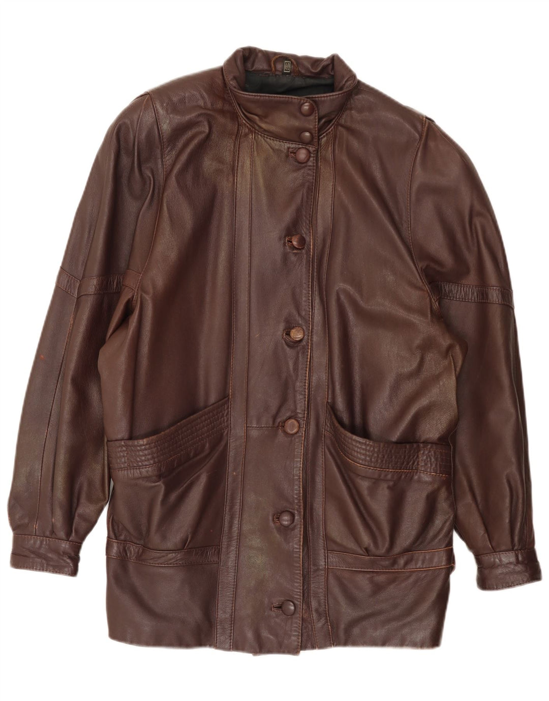 manteau en cuir surdimensionné femme vintage EU 40 cuir brun moyen