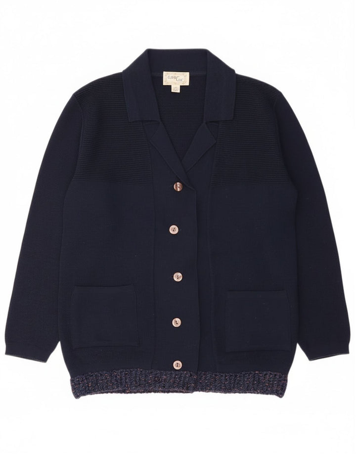 vintage Femme Cardigan Pull IT 48 XL Bleu Marine Acrylique