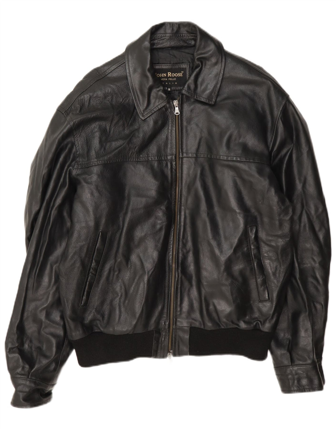 John Roose Veste en cuir pour homme UK 38 Medium Noir
