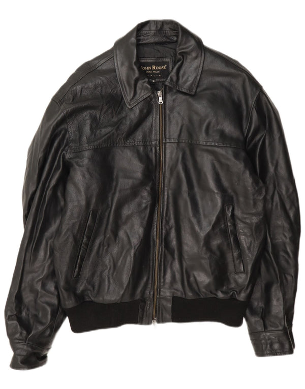 John Roose Veste en cuir pour homme UK 38 Medium Noir
