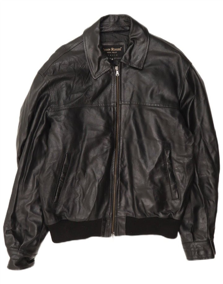 John Roose Veste en cuir pour homme UK 38 Medium Noir