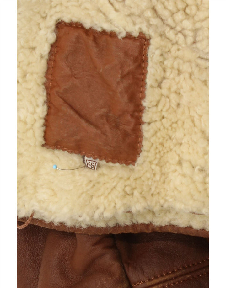 vintage Mens Loose Fit Shearling Jacket IT 46 Petit Cuir Marron