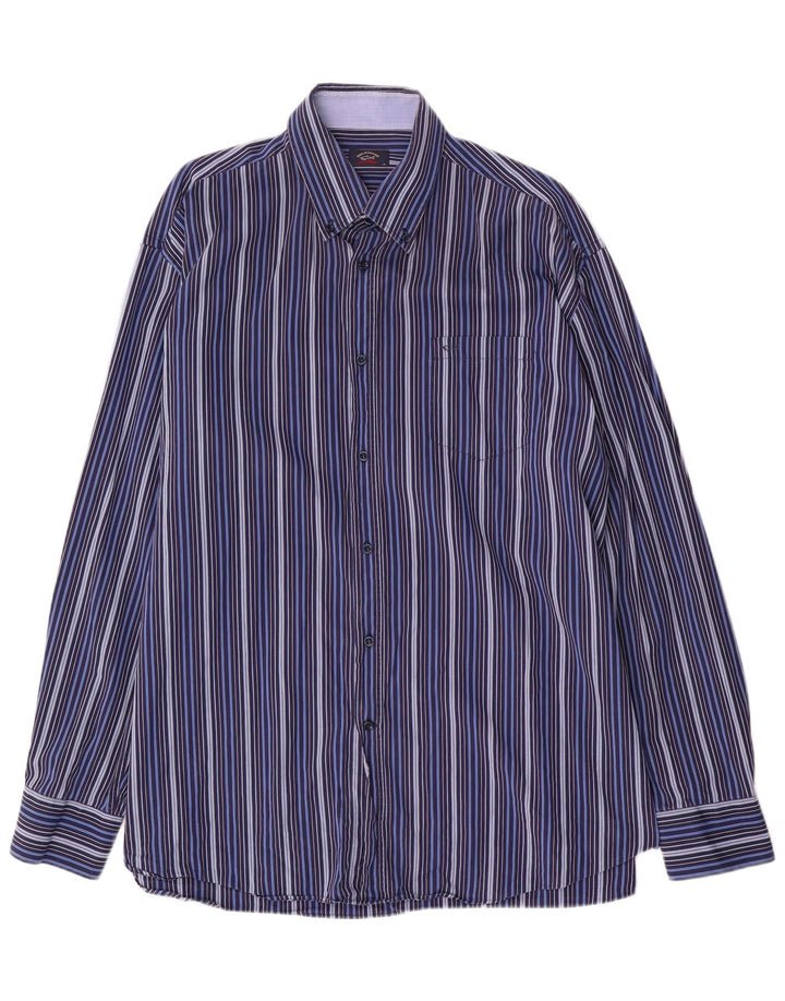 PAUL & SHARK Chemise Homme Taille 45 XL Bleu Marine Rayé Coton