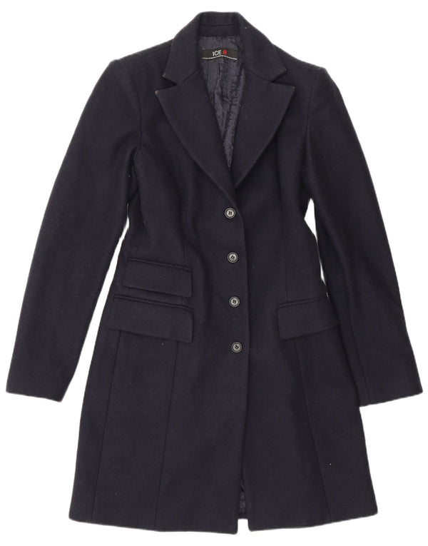 Iceberg Manteau Femme UK 10 Petite Laine Bleu Marine